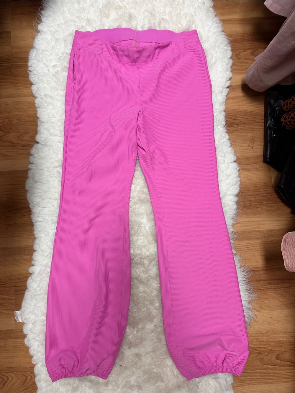 Free People Movement Pink Ribbed Elastic-Hem Baloon Pants